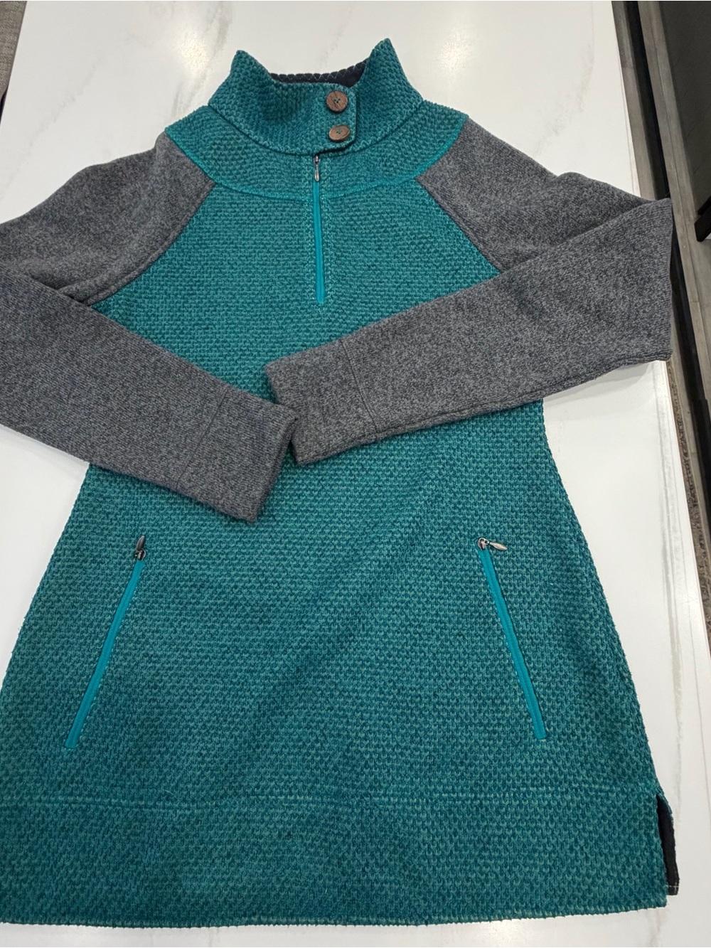 Prana Corrine Sweater WOOL blend  teal/gray women's small Just in time for FALL!